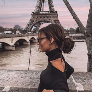 Black cold shoulder turtleneck sweater